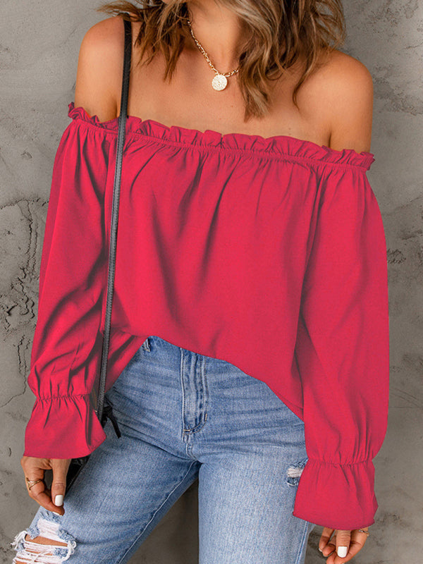 Blue Zone Planet | One-neck chiffon shirt solid color pullover off-the-shoulder top BLUE ZONE PLANET