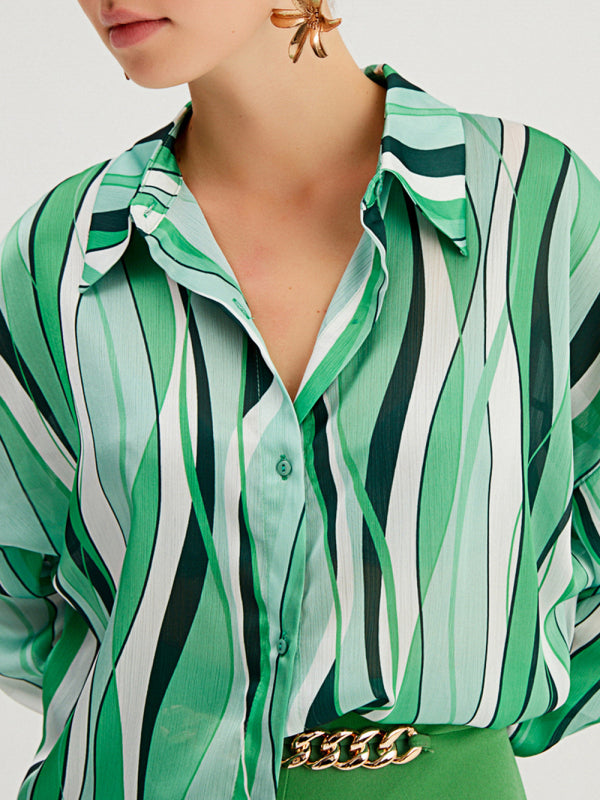 Blue Zone Planet | Shirt Vertical Stripe Loose Cardigan Digital Printing Personality Street Shirt BLUE ZONE PLANET
