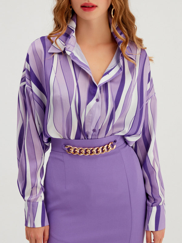 Blue Zone Planet | Shirt Vertical Stripe Loose Cardigan Digital Printing Personality Street Shirt BLUE ZONE PLANET