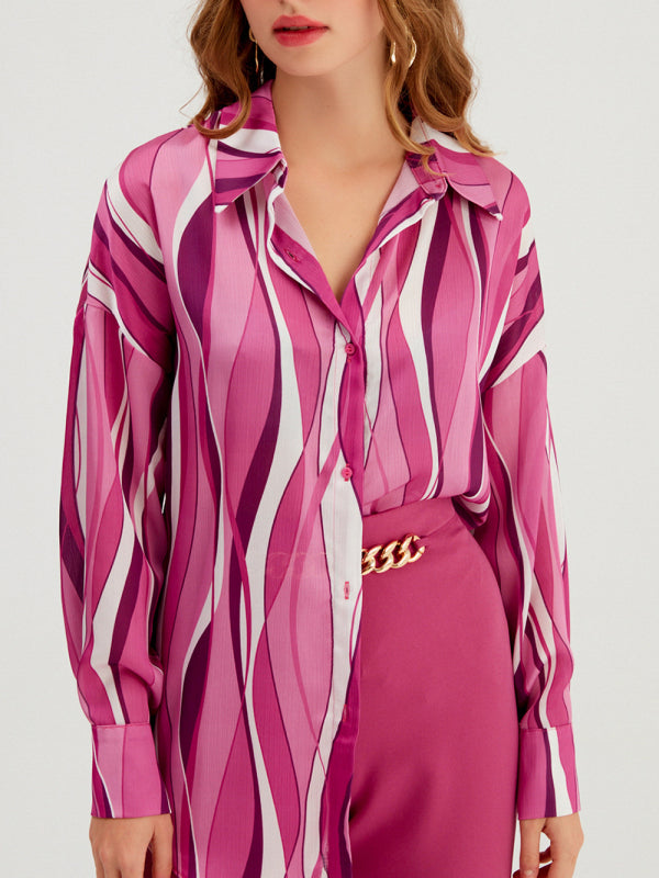 Blue Zone Planet | Shirt Vertical Stripe Loose Cardigan Digital Printing Personality Street Shirt BLUE ZONE PLANET