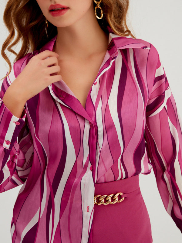 Blue Zone Planet | Shirt Vertical Stripe Loose Cardigan Digital Printing Personality Street Shirt BLUE ZONE PLANET