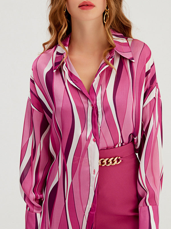 Blue Zone Planet | Shirt Vertical Stripe Loose Cardigan Digital Printing Personality Street Shirt BLUE ZONE PLANET