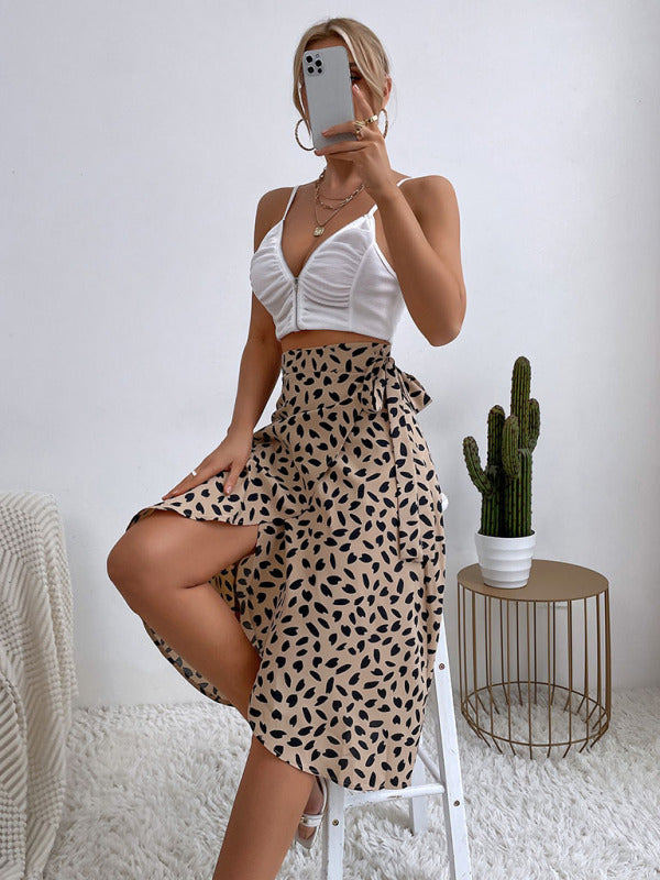 Blue Zone Planet | all-match polka dot print slit skirt BLUE ZONE PLANET