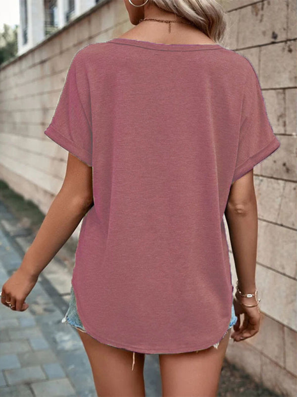 Blue Zone Planet | Knitted V-Neck Button Short Sleeve Top BLUE ZONE PLANET