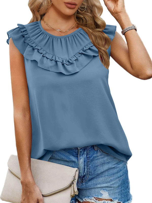 Blue Zone Planet | Pleated Sleeveless Tank Top Chiffon Shirt BLUE ZONE PLANET