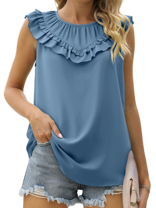 Blue Zone Planet | Pleated Sleeveless Tank Top Chiffon Shirt BLUE ZONE PLANET