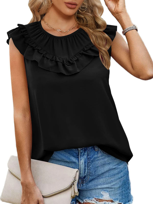 Blue Zone Planet | Pleated Sleeveless Tank Top Chiffon Shirt BLUE ZONE PLANET