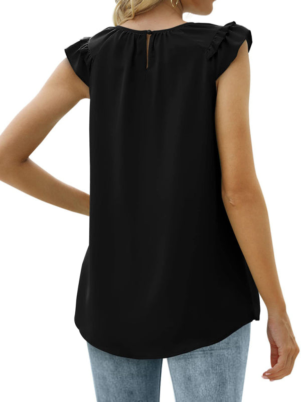 Blue Zone Planet | Pleated Sleeveless Tank Top Chiffon Shirt BLUE ZONE PLANET