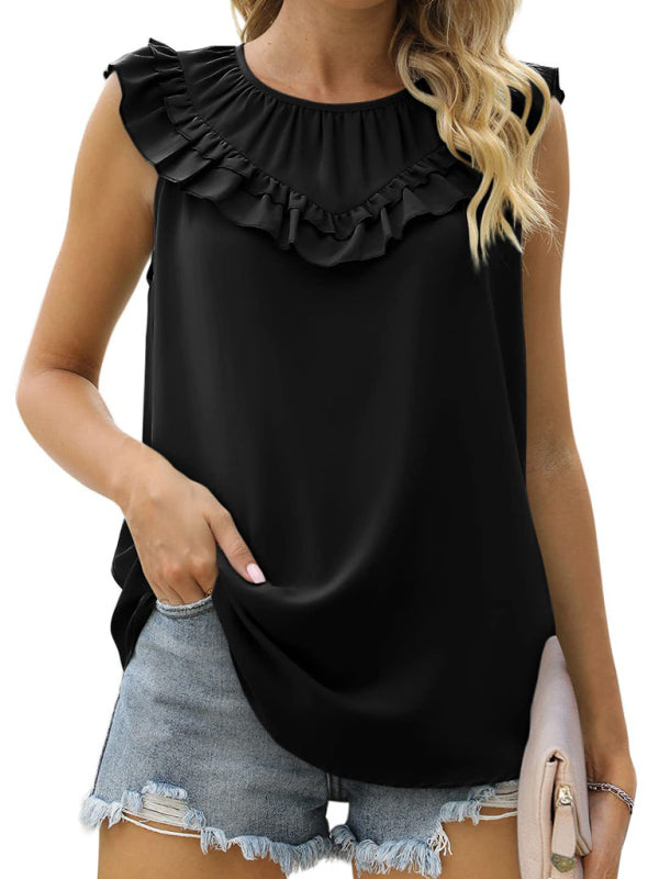 Blue Zone Planet | Pleated Sleeveless Tank Top Chiffon Shirt BLUE ZONE PLANET