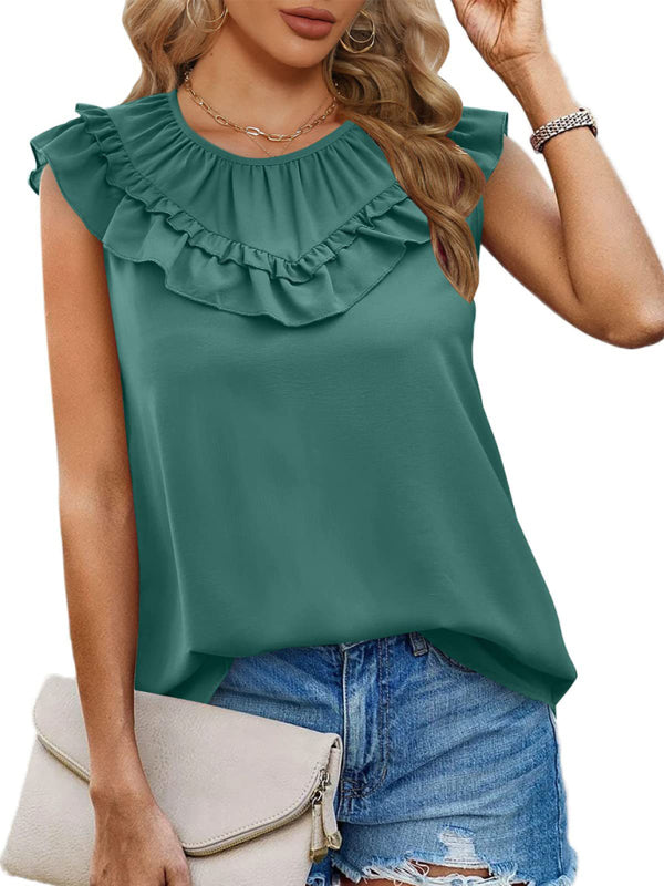 Blue Zone Planet | Pleated Sleeveless Tank Top Chiffon Shirt BLUE ZONE PLANET