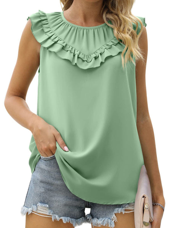 Blue Zone Planet | Pleated Sleeveless Tank Top Chiffon Shirt BLUE ZONE PLANET