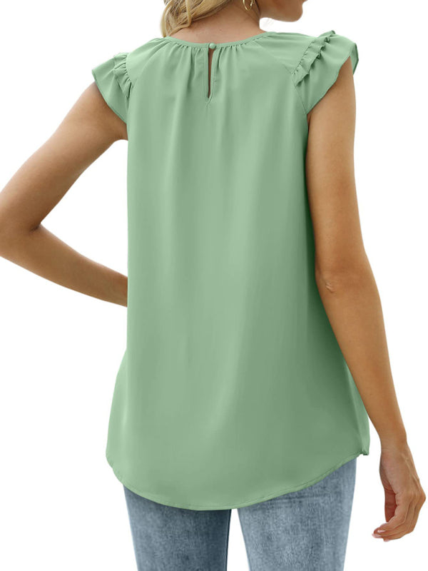 Blue Zone Planet | Pleated Sleeveless Tank Top Chiffon Shirt BLUE ZONE PLANET