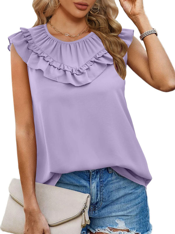 Blue Zone Planet | Pleated Sleeveless Tank Top Chiffon Shirt BLUE ZONE PLANET
