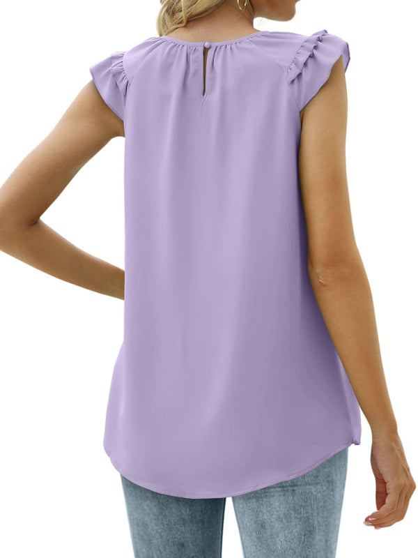 Blue Zone Planet | Pleated Sleeveless Tank Top Chiffon Shirt BLUE ZONE PLANET