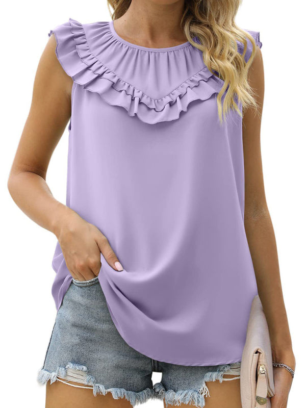 Blue Zone Planet | Pleated Sleeveless Tank Top Chiffon Shirt BLUE ZONE PLANET