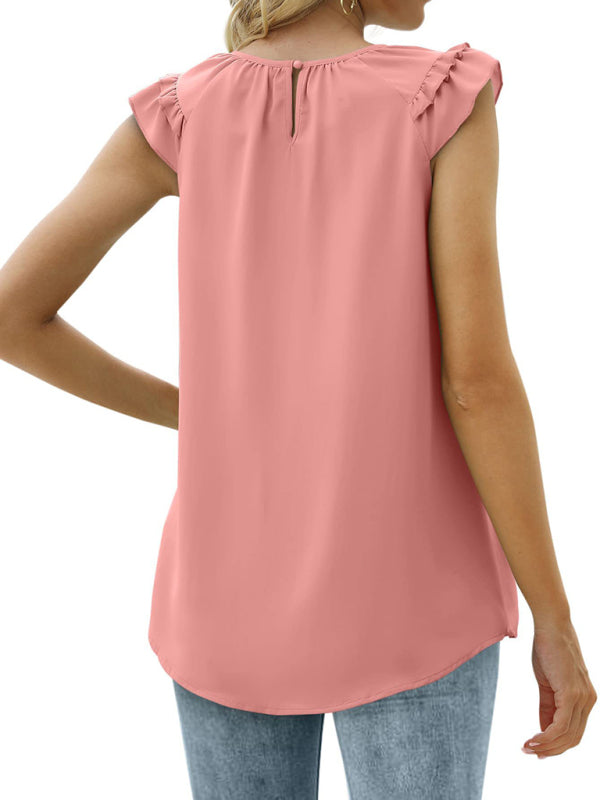 Blue Zone Planet | Pleated Sleeveless Tank Top Chiffon Shirt BLUE ZONE PLANET