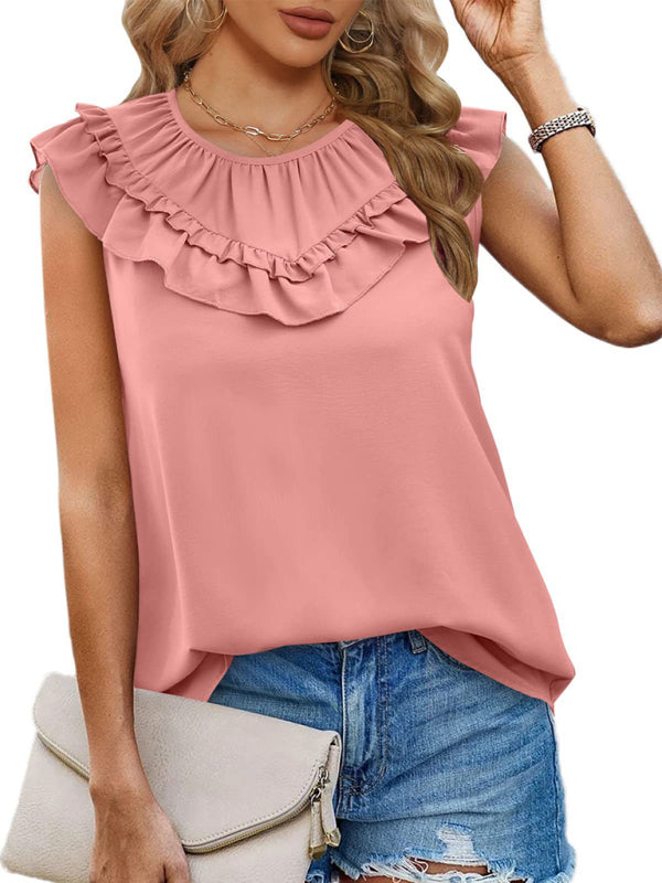 Blue Zone Planet | Pleated Sleeveless Tank Top Chiffon Shirt BLUE ZONE PLANET