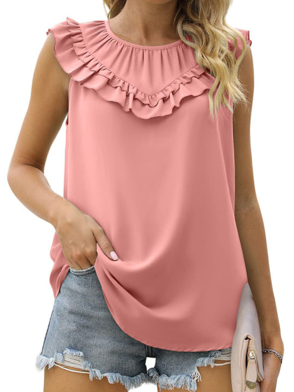 Blue Zone Planet | Pleated Sleeveless Tank Top Chiffon Shirt BLUE ZONE PLANET