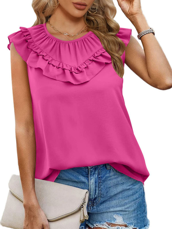 Blue Zone Planet | Pleated Sleeveless Tank Top Chiffon Shirt BLUE ZONE PLANET