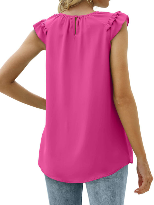 Blue Zone Planet | Pleated Sleeveless Tank Top Chiffon Shirt BLUE ZONE PLANET