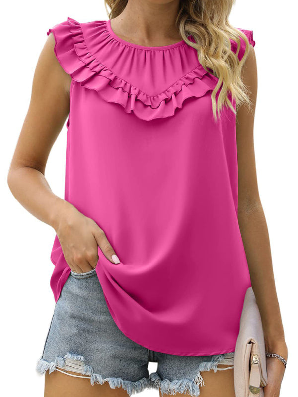 Blue Zone Planet | Pleated Sleeveless Tank Top Chiffon Shirt BLUE ZONE PLANET