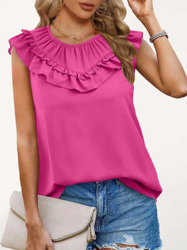 Blue Zone Planet | Pleated Sleeveless Tank Top Chiffon Shirt BLUE ZONE PLANET