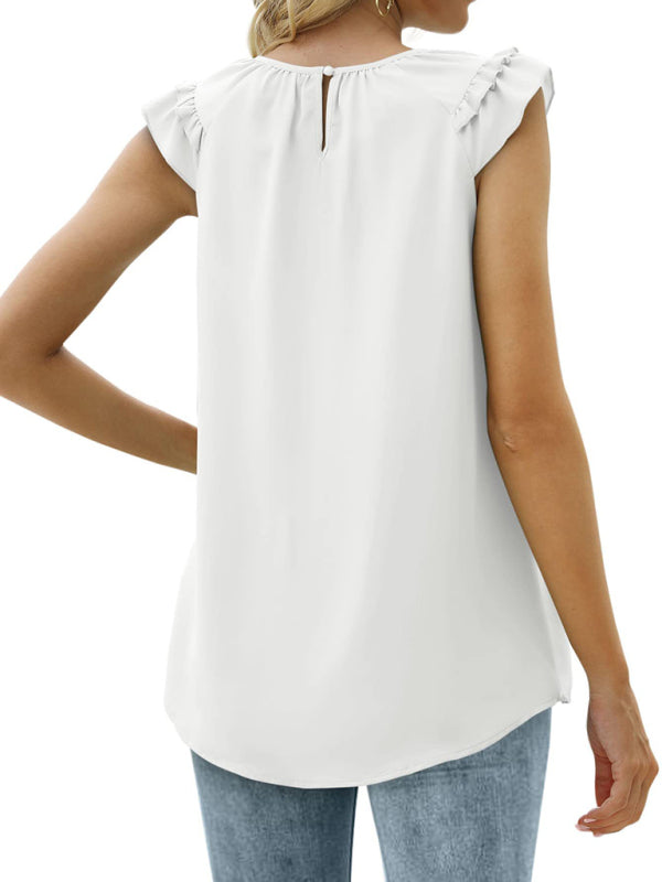 Blue Zone Planet | Pleated Sleeveless Tank Top Chiffon Shirt BLUE ZONE PLANET