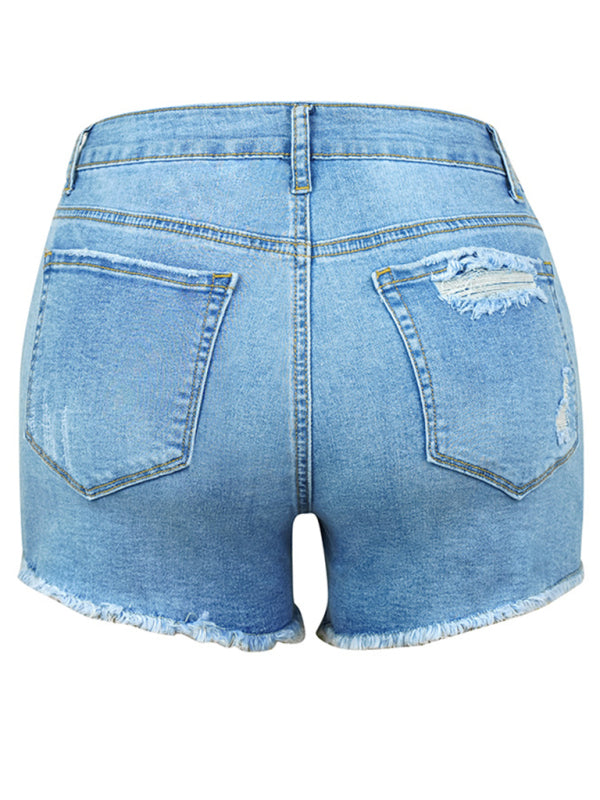 Blue Zone Planet | Summer Ladies High Stretch Skinny Mid Waist Shorts Ripped Jeanst pants BLUE ZONE PLANET