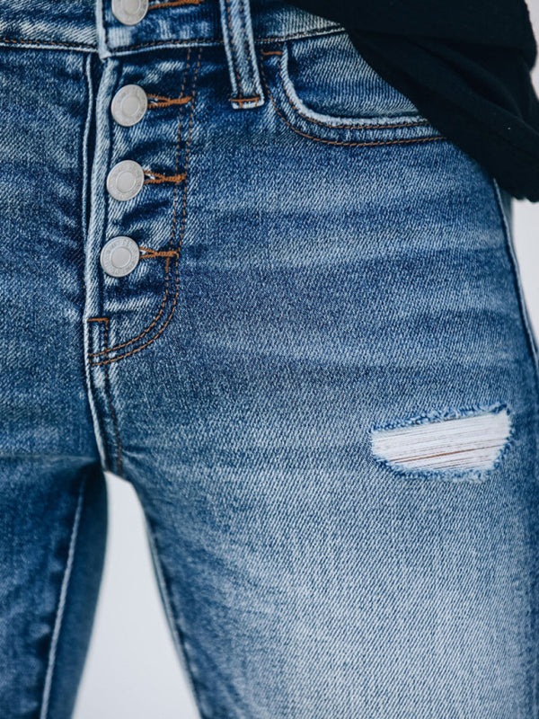 Blue Zone Planet | Denim Slim Ripped High Stretch Ladies Denim Trousers BLUE ZONE PLANET