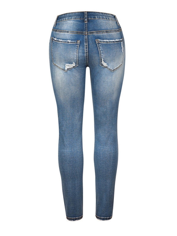 Blue Zone Planet | Denim Slim Ripped High Stretch Ladies Denim Trousers BLUE ZONE PLANET