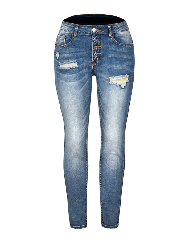 Blue Zone Planet | Denim Slim Ripped High Stretch Ladies Denim Trousers BLUE ZONE PLANET