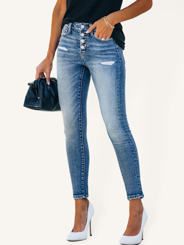 Blue Zone Planet | Denim Slim Ripped High Stretch Ladies Denim Trousers BLUE ZONE PLANET