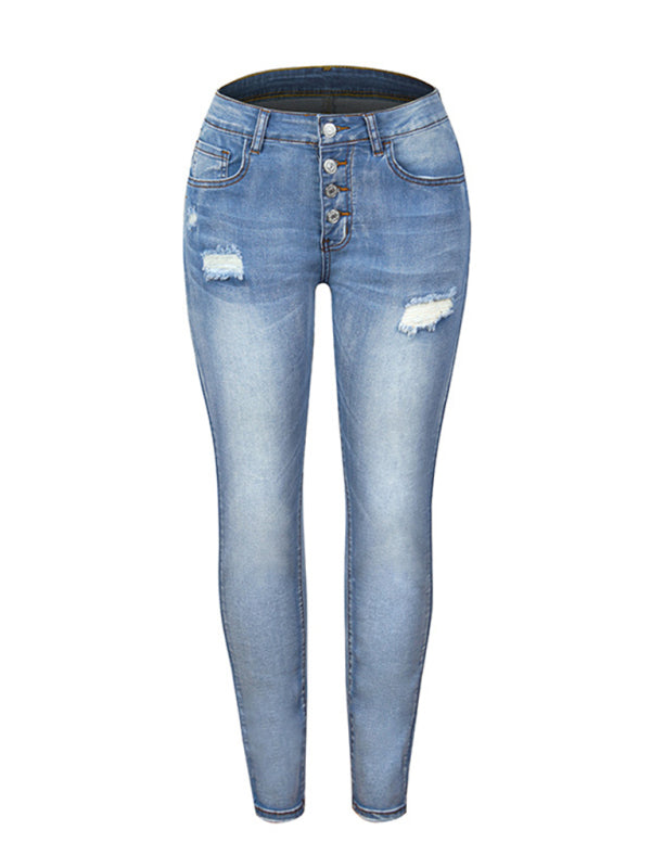 Blue Zone Planet | Denim Slim Ripped High Stretch Ladies Denim Trousers BLUE ZONE PLANET