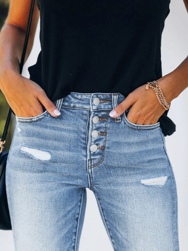 Blue Zone Planet | Denim Slim Ripped High Stretch Ladies Denim Trousers BLUE ZONE PLANET