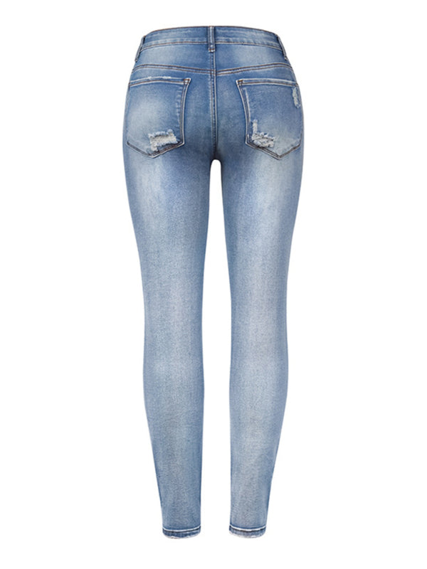 Blue Zone Planet | Denim Slim Ripped High Stretch Ladies Denim Trousers BLUE ZONE PLANET