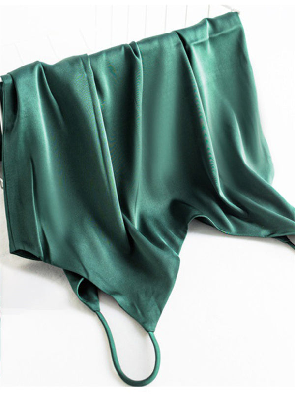 Blue Zone Planet | Satin V-neck camisole bottoming shirt outerwear summer short silk BLUE ZONE PLANET
