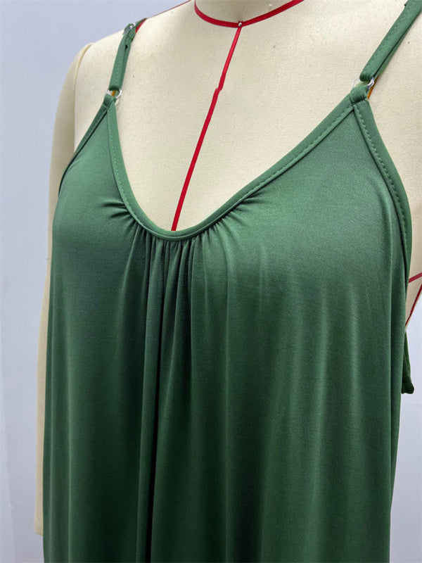 Trousers solid color side pocket loose spaghetti strap jumpsuit BLUE ZONE PLANET