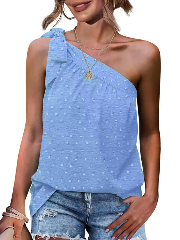 Blue Zone Planet |  Slanted Shoulder Bow Top Loose Sleeveless Shirt Top BLUE ZONE PLANET