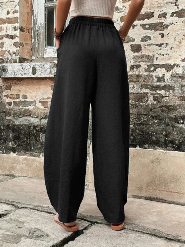 Blue Zone Planet | Pants Solid Color Pocket Pants Elastic Pants Trousers BLUE ZONE PLANET