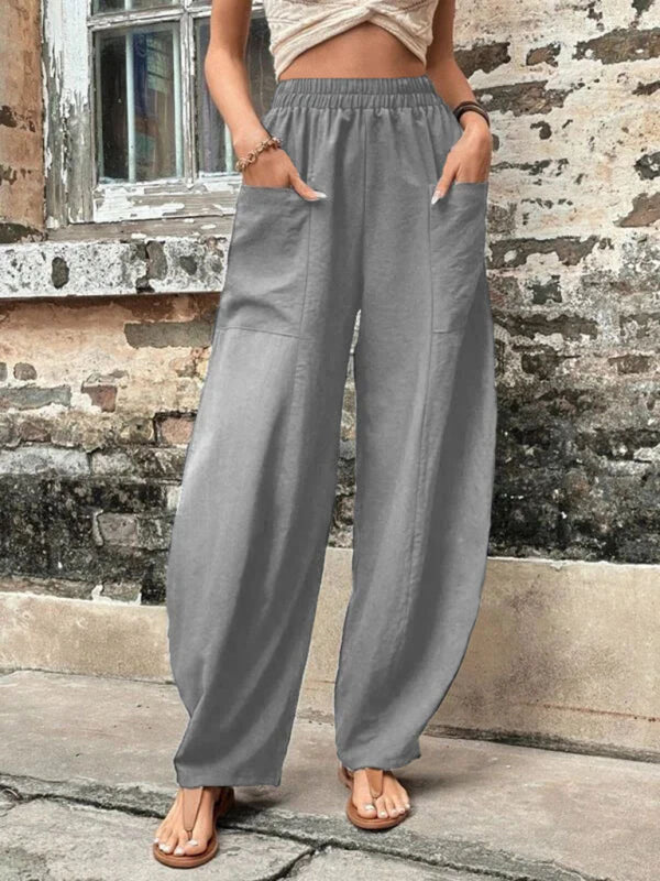 Blue Zone Planet | Pants Solid Color Pocket Pants Elastic Pants Trousers BLUE ZONE PLANET