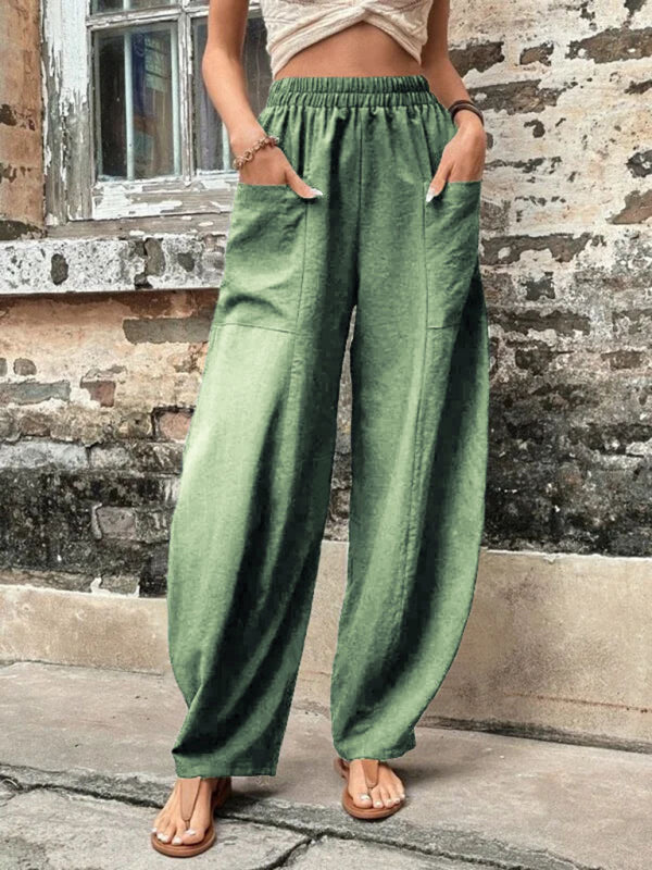 Blue Zone Planet | Pants Solid Color Pocket Pants Elastic Pants Trousers BLUE ZONE PLANET