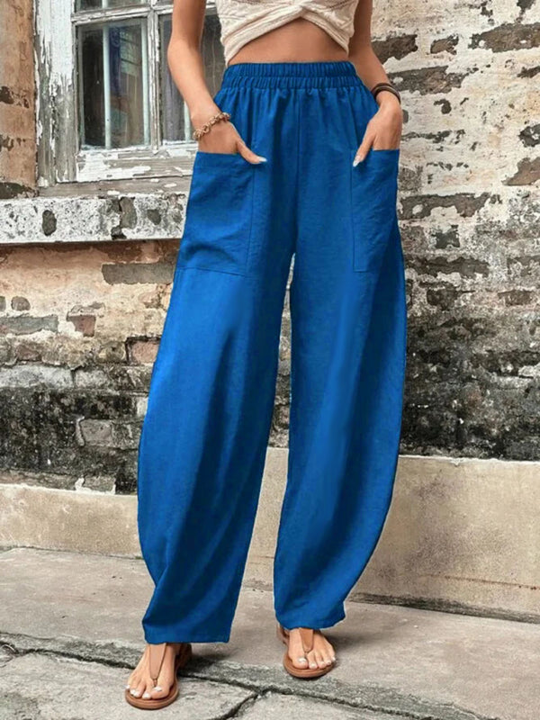 Blue Zone Planet | Pants Solid Color Pocket Pants Elastic Pants Trousers BLUE ZONE PLANET