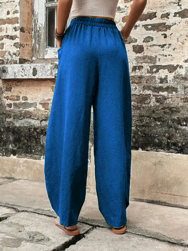 Blue Zone Planet | Pants Solid Color Pocket Pants Elastic Pants Trousers BLUE ZONE PLANET