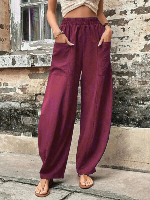 Blue Zone Planet | Pants Solid Color Pocket Pants Elastic Pants Trousers BLUE ZONE PLANET