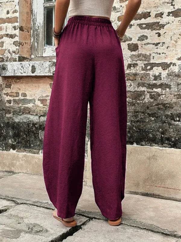 Blue Zone Planet | Pants Solid Color Pocket Pants Elastic Pants Trousers BLUE ZONE PLANET