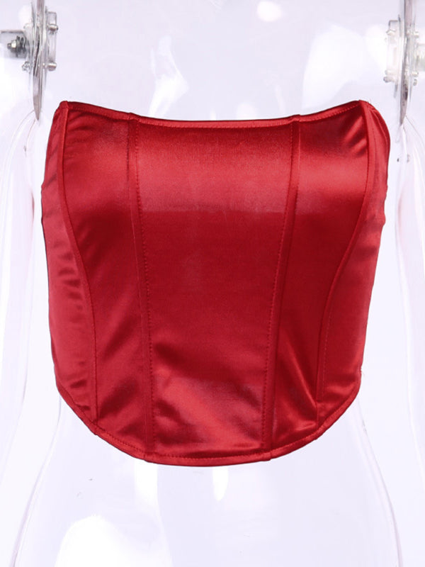Blue Zone Planet | Tube top sexy open back cropped collar slim top BLUE ZONE PLANET