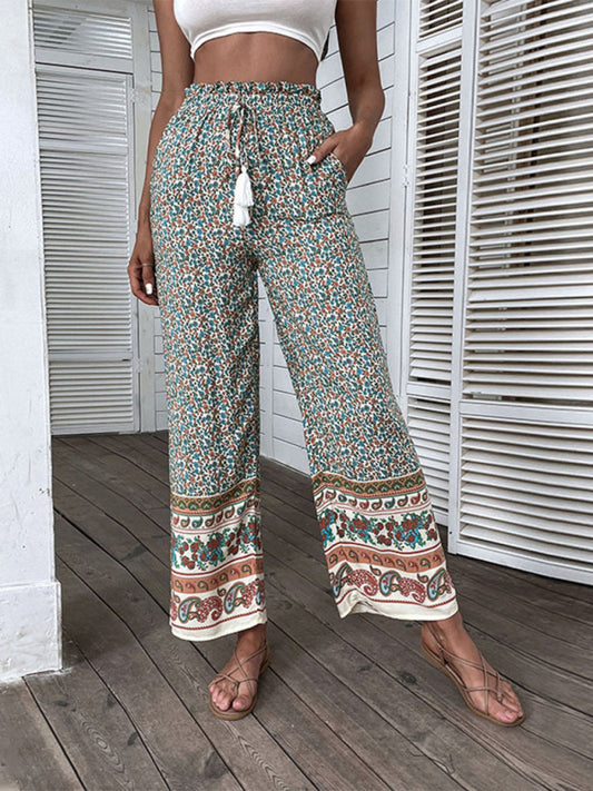 Blue Zone Planet |  Bohemian Ethnic Print Wide Leg Pants BLUE ZONE PLANET