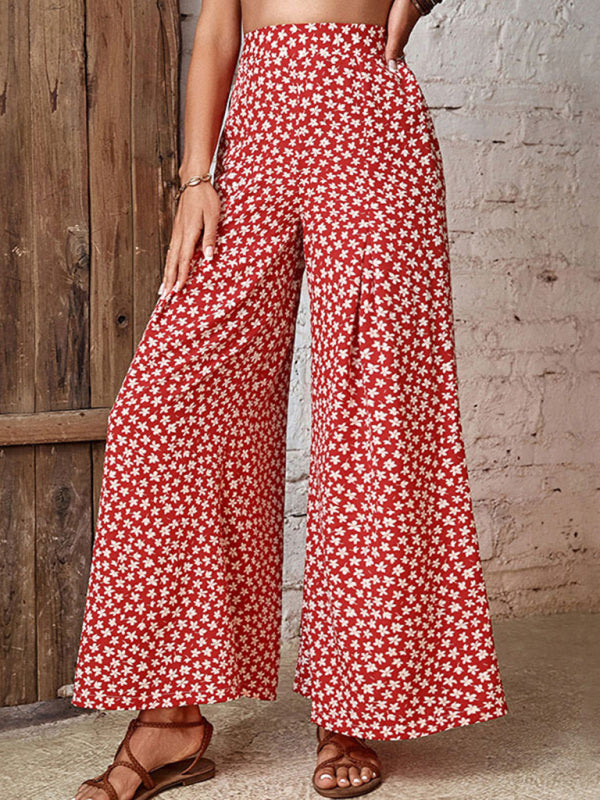 Blue Zone Planet | Women's High Waist Floral Print Flared Wide Leg Pants BLUE ZONE PLANET