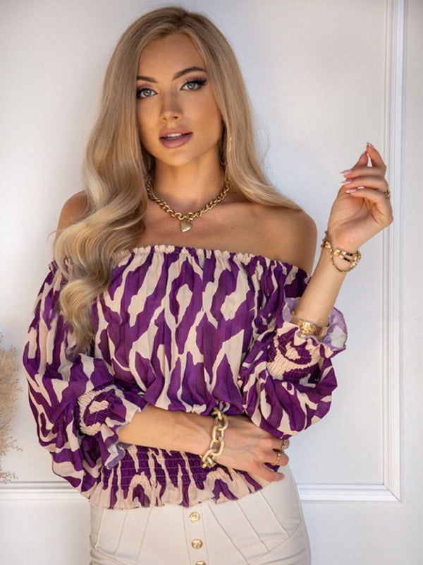 Blue Zone Planet | Women's Printed Off Shoulder Loose Short Sleeve Top BLUE ZONE PLANET