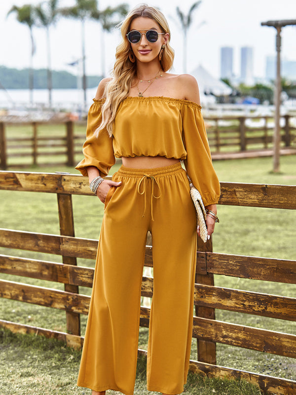 Blue Zone Planet | Women's casual sexy tube top top wide-leg trousers two-piece set kakaclo